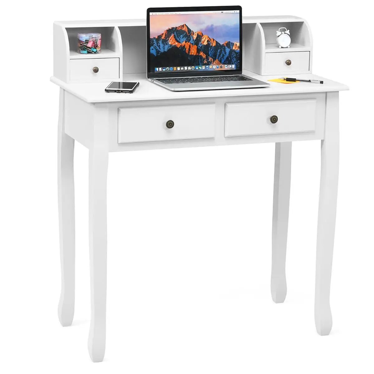Writing Desk 2-Tier Vanity Desk Computer Desk with 4 Drawers by DirectDeals