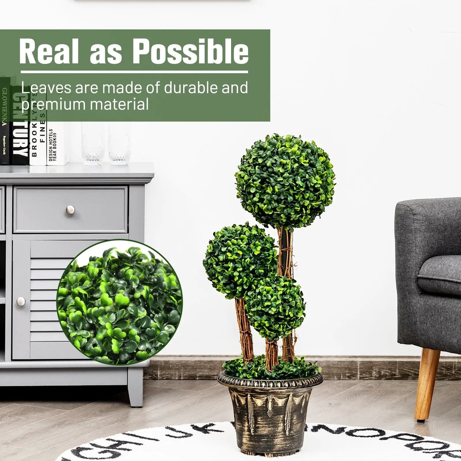 30 Inch Artificial Topiary Triple Ball Tree Indoor and Outdoor UV Protection by DirectDeals