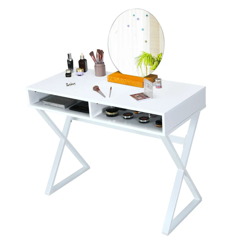 Modern Computer Desk Makeup Vanity Table with 2 Storage Compartments by DirectDeals