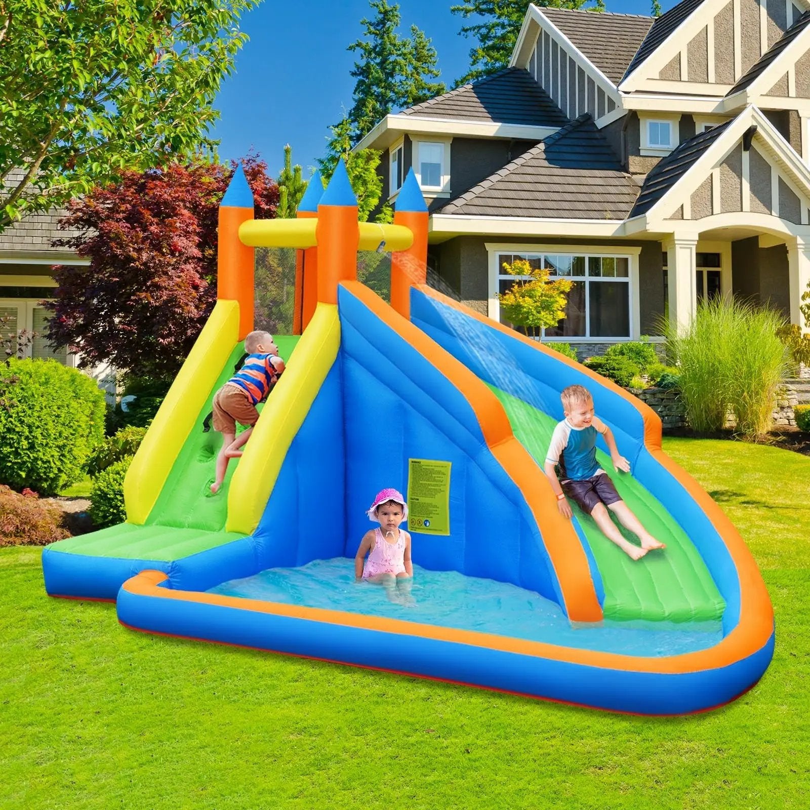 Inflatable Mighty Bounce House Jumper with Water Slide without Blower by DirectDeals