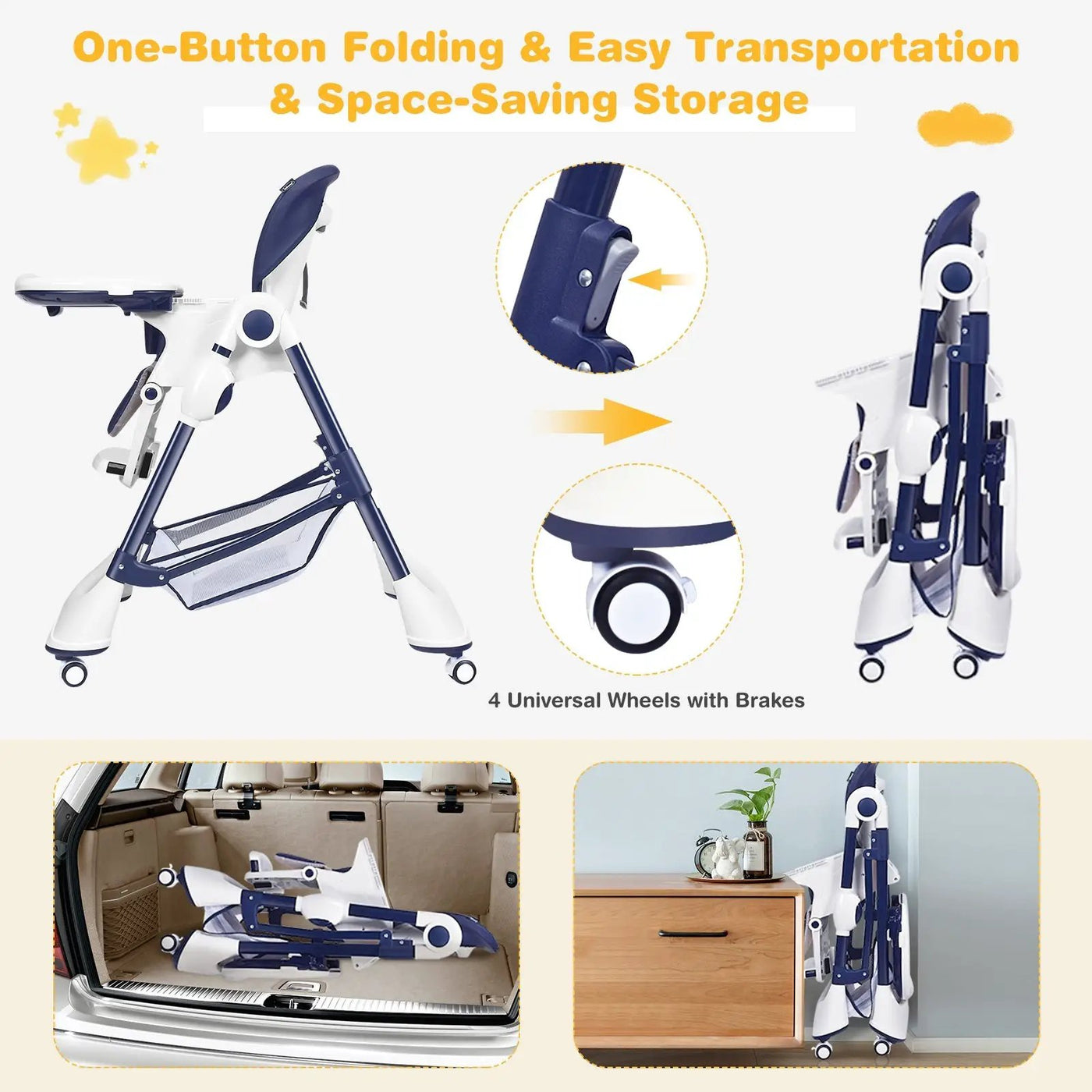 A-Shaped High Chair with 4 Lockable Wheels by DirectDeals