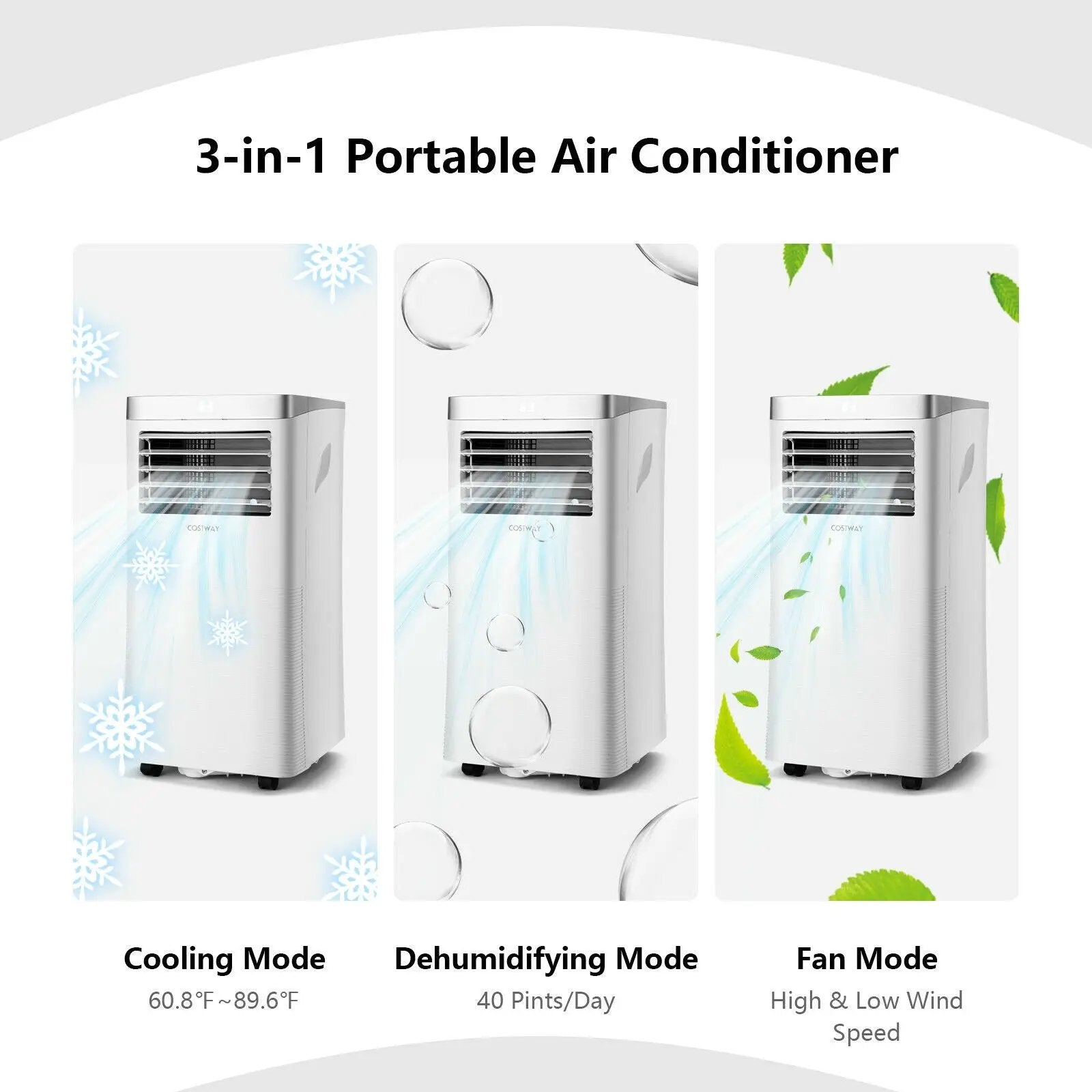 8000 BTU 3-in-1 Portable Air Conditioner with Remote Control-White by DirectDeals
