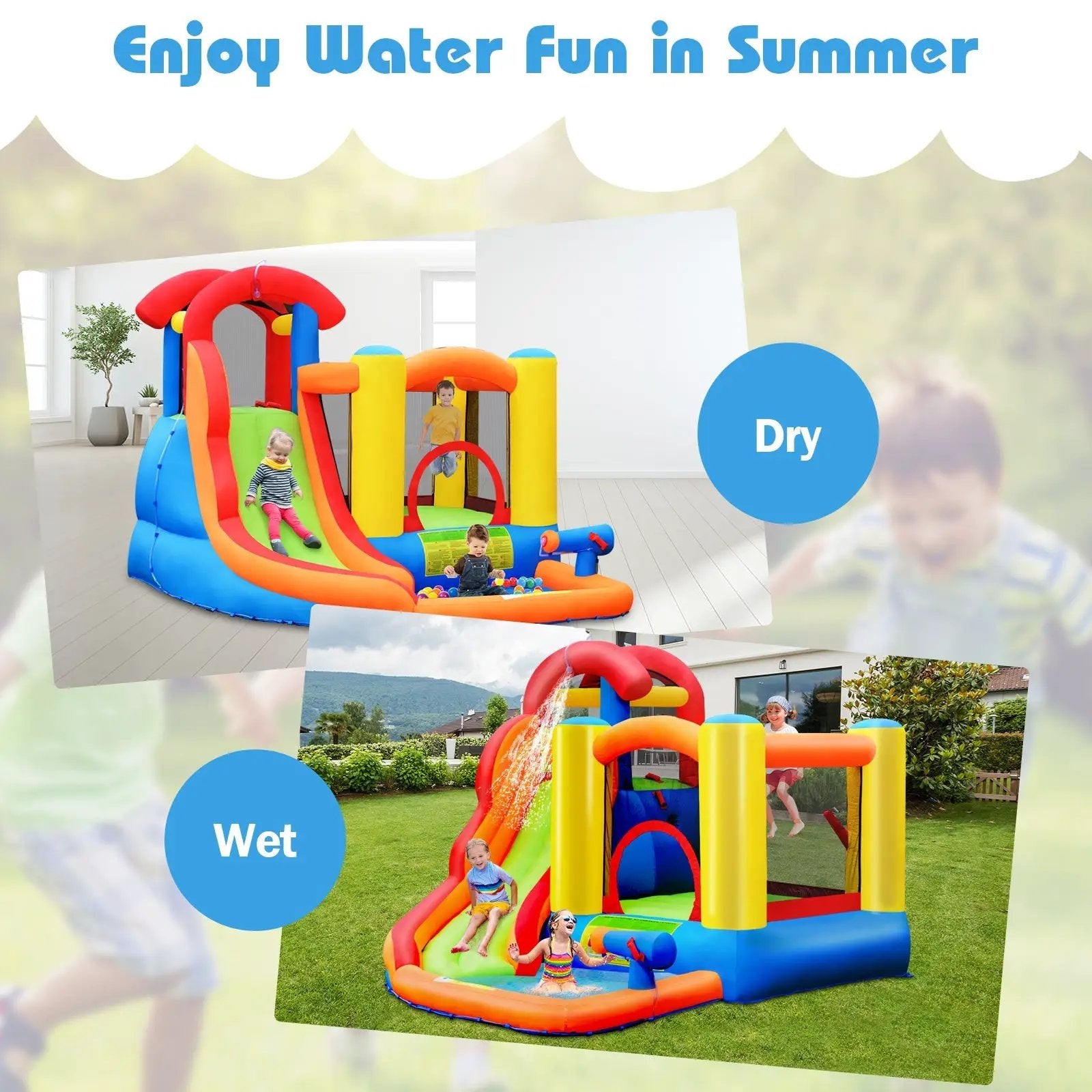 6-in-1 Water Park Bounce House for Outdoor Fun with Blower and Splash Pool by DirectDeals