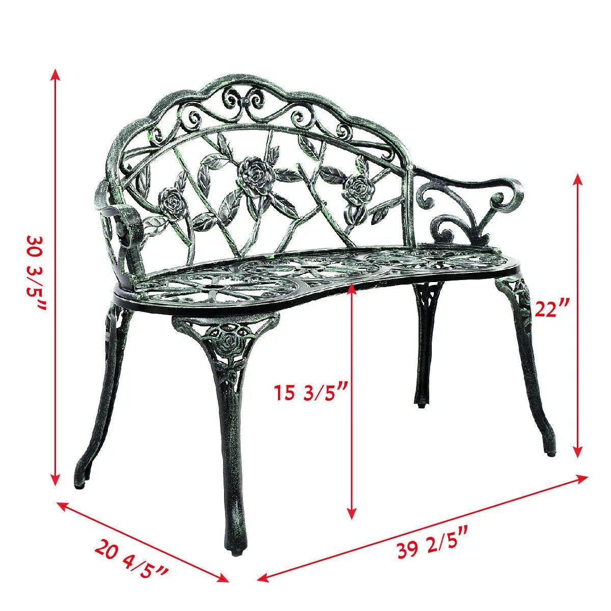 Outdoor Cast Aluminum Patio Bench Antique Rose by DirectDeals