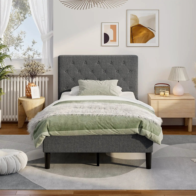 Upholstered Bed Base with Button Stitched Headboard by DirectDeals
