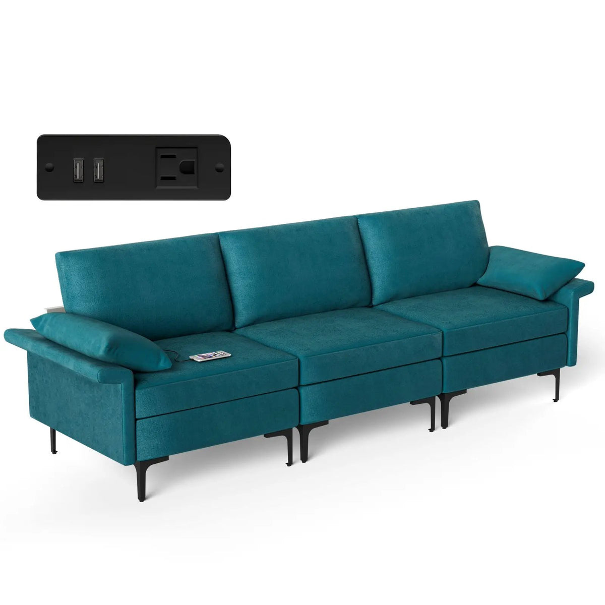 Large 3-Seat Sofa Sectional with Metal Legs and 2 USB Ports for 3-4 people by DirectDeals