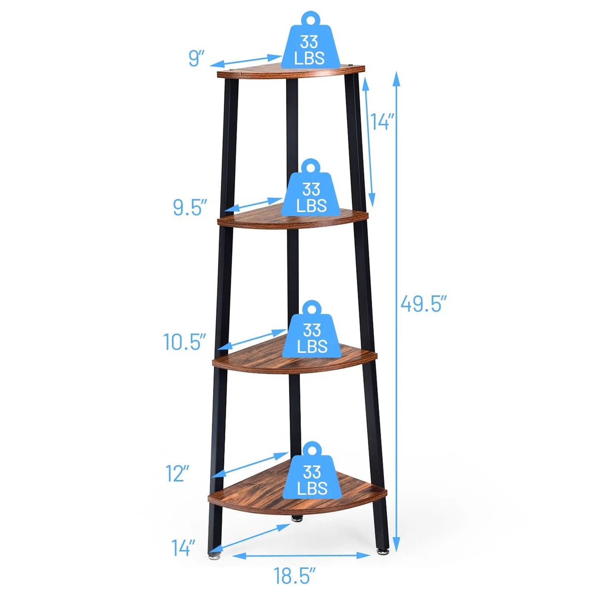 4-Tier Corner Shelf Metal Storage Rack Domestic Bookcase by DirectDeals
