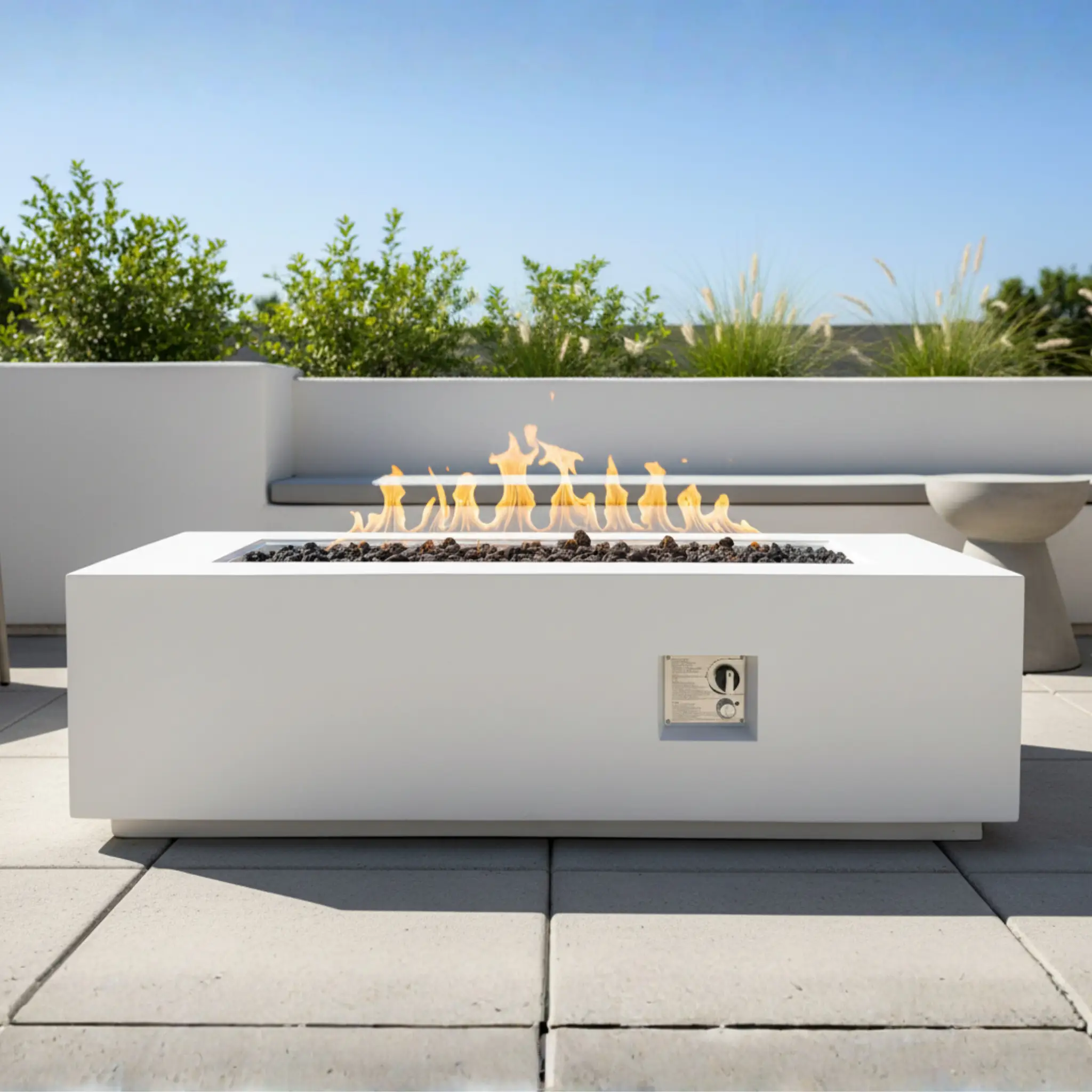 Outdoor Rectangle Propane Fire Pit Table 60inch, White by HouseOfZazla
