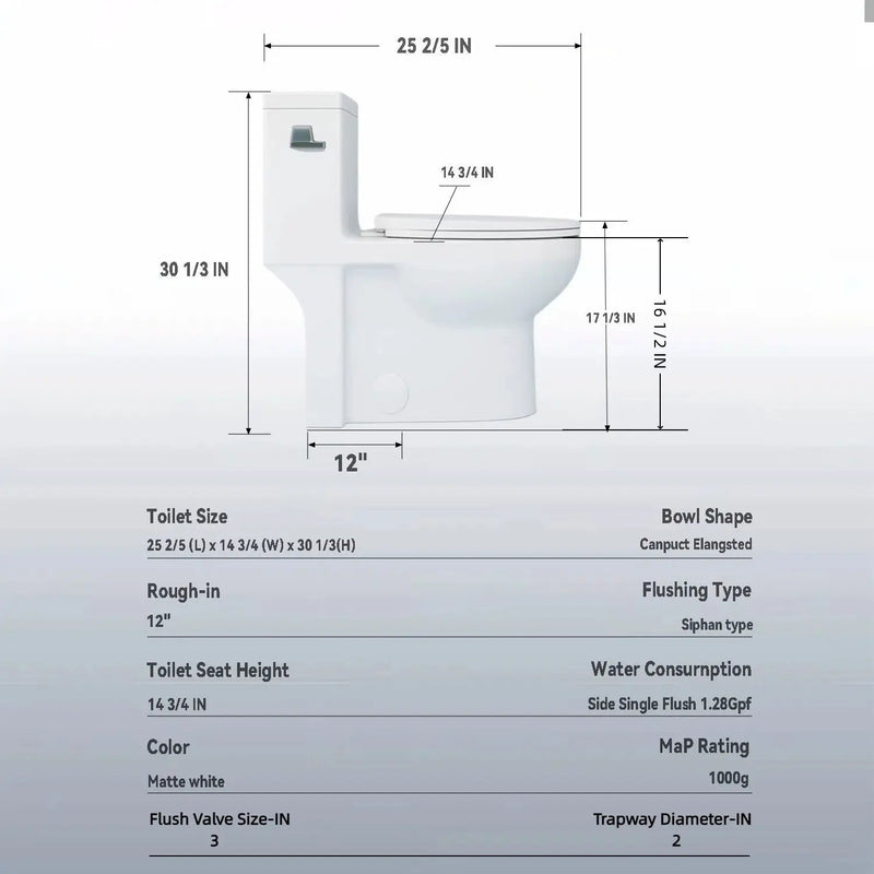 Gloss Tornado Flush 1 Piece Elongated Toilet With Siphonic Side Press, ADA Comfort Chair Height - Gloss White by HouseOfZazla
