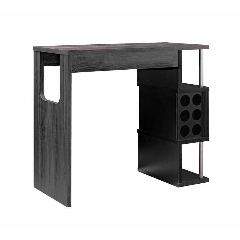 Home Bar Table With Wine Glass Compartment And Three Shelves - Distressed Gray / Black by HouseOfZazla