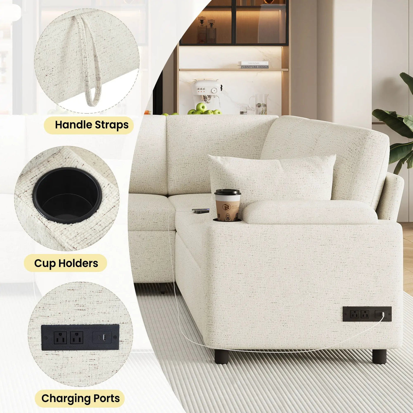 U-Shaped Sectional Sleeper Sofa With Ample Storage Space, 2 Cup Holders And Charging Ports For Living Room by HouseOfZazla