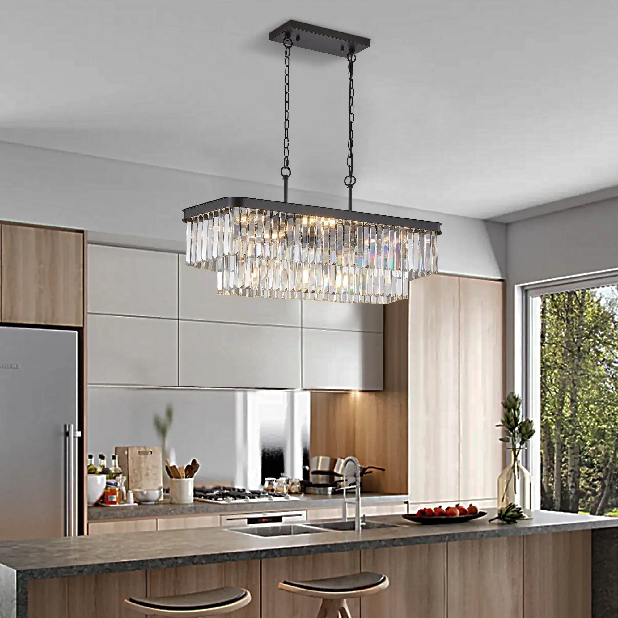 Rectangular Crystal Chandelier Adjustable by HouseOfZazla