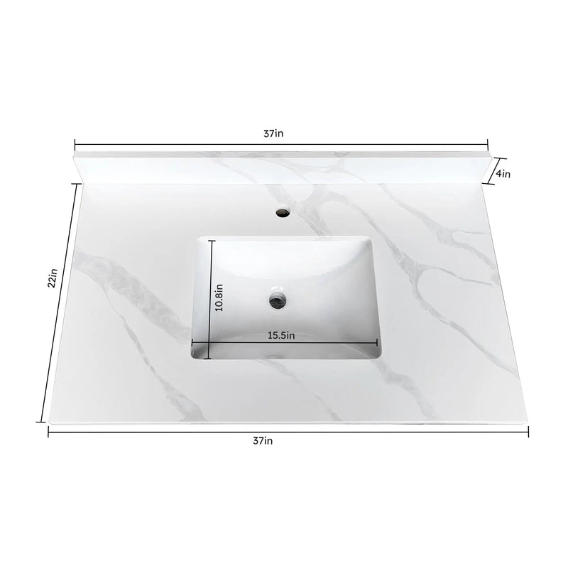 37-inch Quartz Bathroom Vanity Top with Undermount Single Bowl by HouseOfZazla