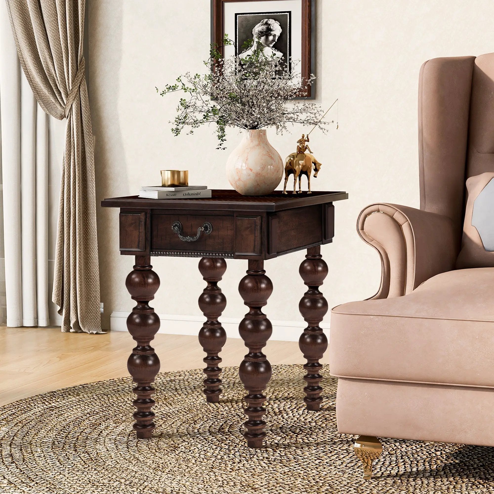 Solid Wood End Table with Drawer in Espresso Finish by HouseOfZazla