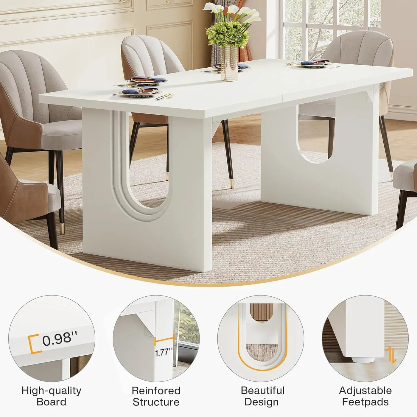 Rectangular Dining Table For 6 - 8 People With Pedestal Base by HouseOfZazla