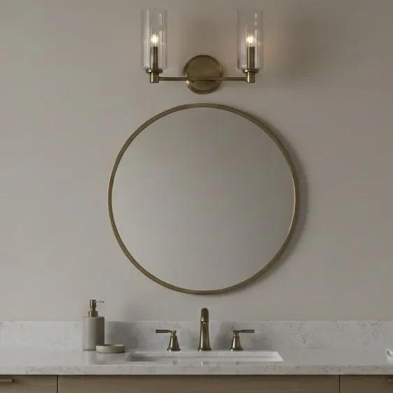 Regal - Double Light Vanity With Clear Ribbed Satin - Antique Brass / Clear by Unique Piece Furniture