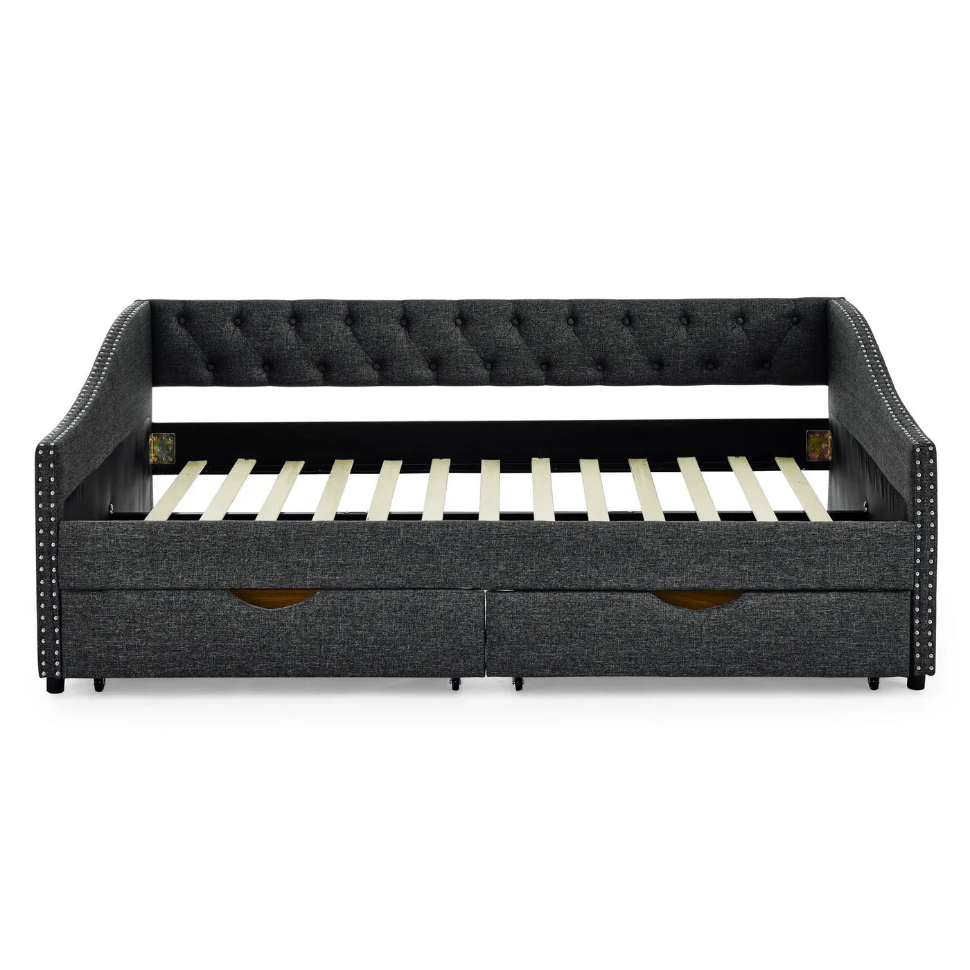 Upholstered Tufted Daybed With 2 Drawers, Waved Arms by HouseOfZazla