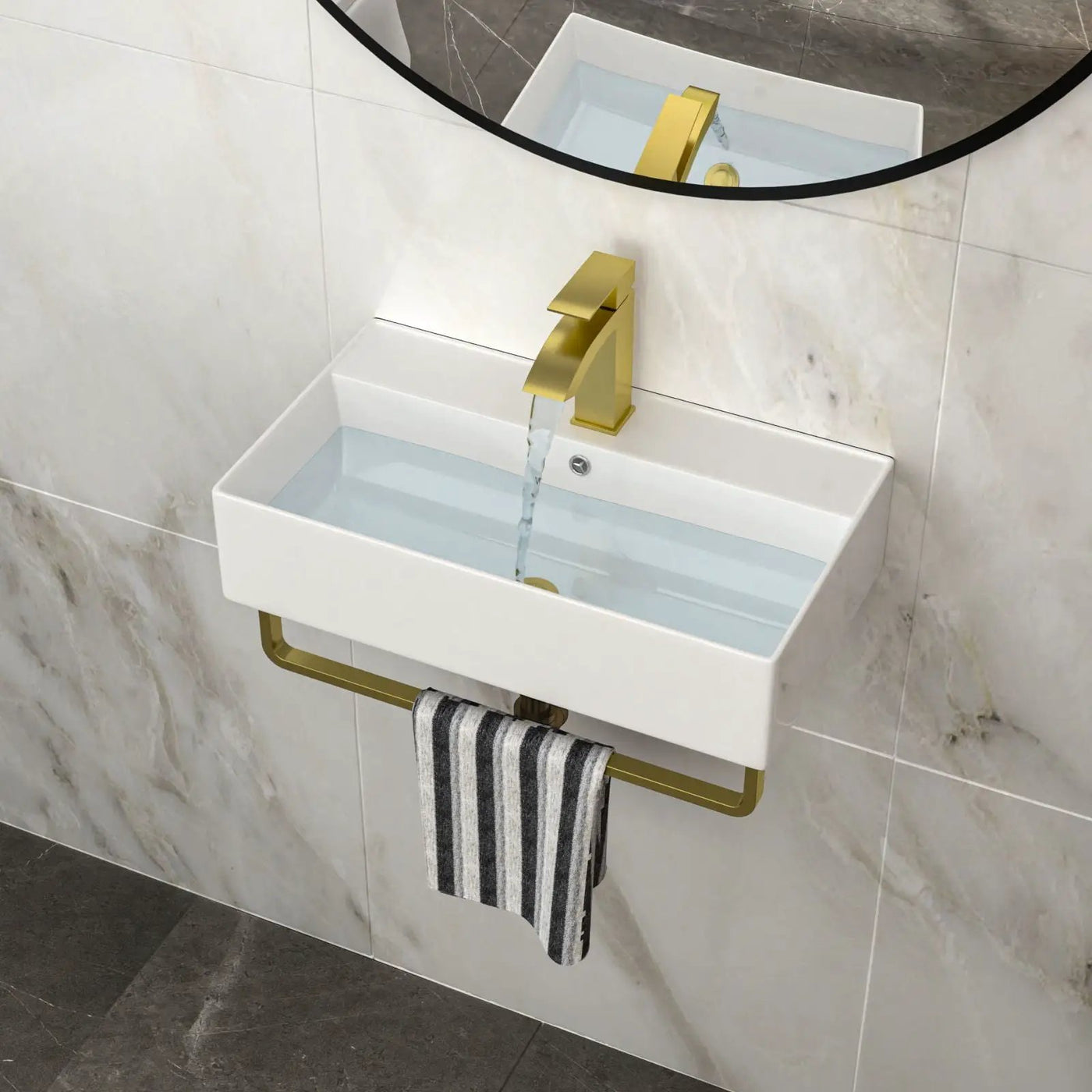 Wall Mounted Rectangular Bathroom Sink With Towel Bar by HouseOfZazla