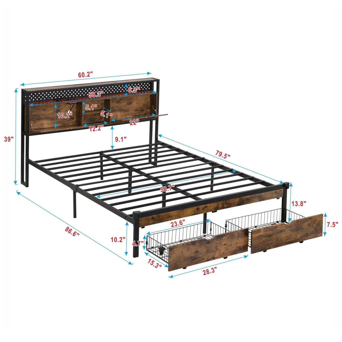 Modern Platform Bed with USB Charging Station, 2 Drawers, and LED Lights by HouseOfZazla