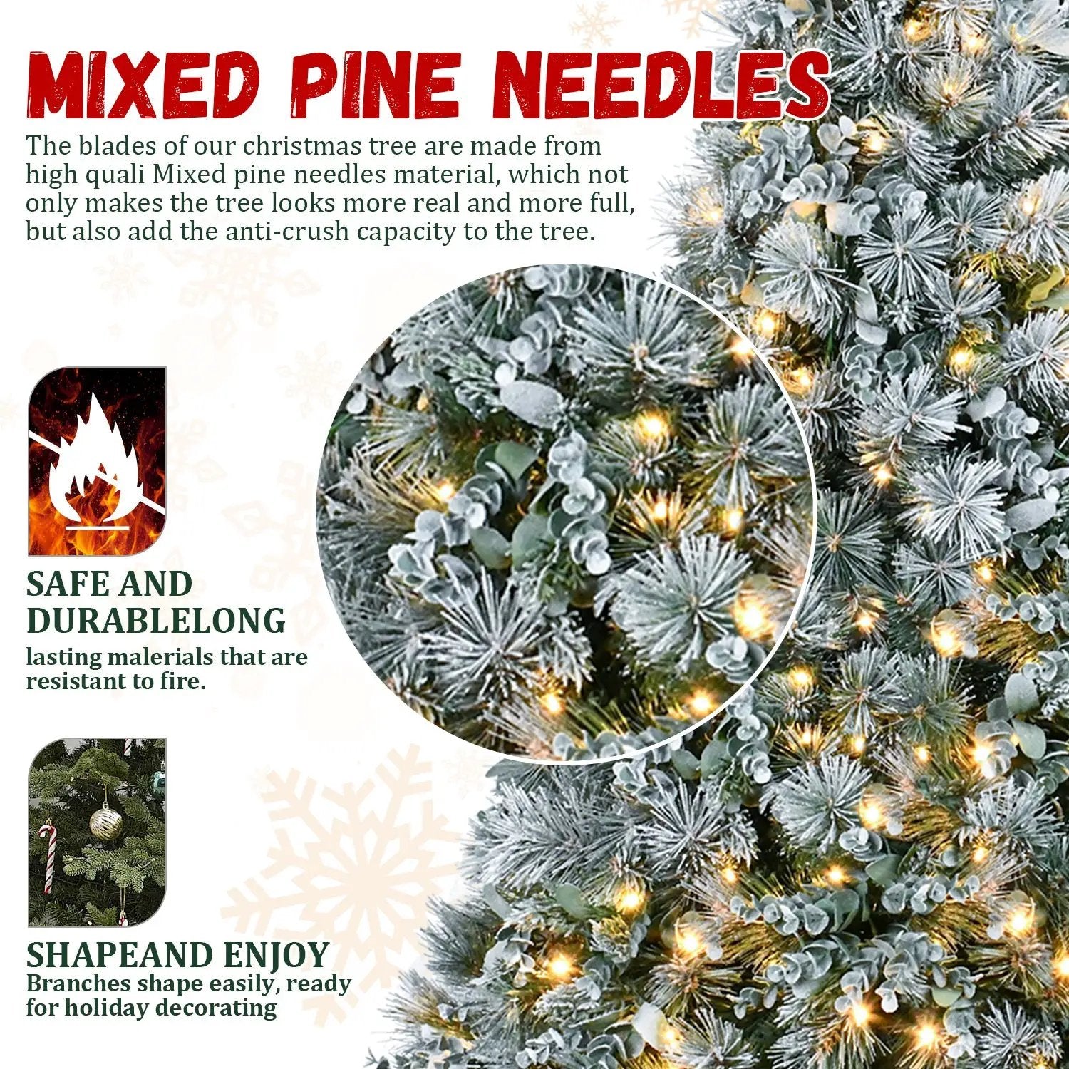 4FT Prelit Flocked Christmas Tree With Pine Needles & Eucalyptus Leaves by HouseOfZazla