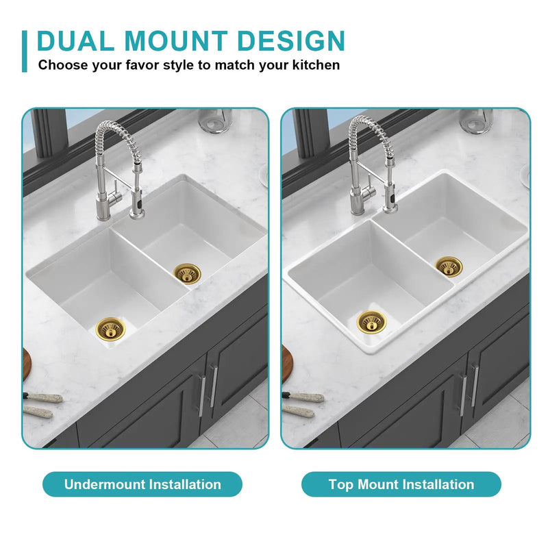 32" Undermount Double Bowl Kitchen Sink Rectangular Deep Dual Bas With Grids - White by HouseOfZazla