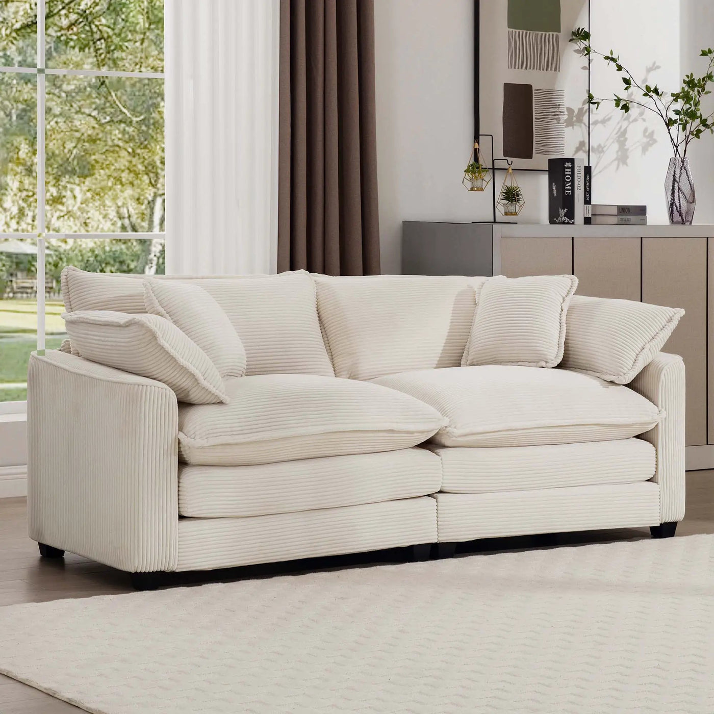Modern 2 Seater With 4 Pillows, Upholstered Deep Seating Loveseat by HouseOfZazla