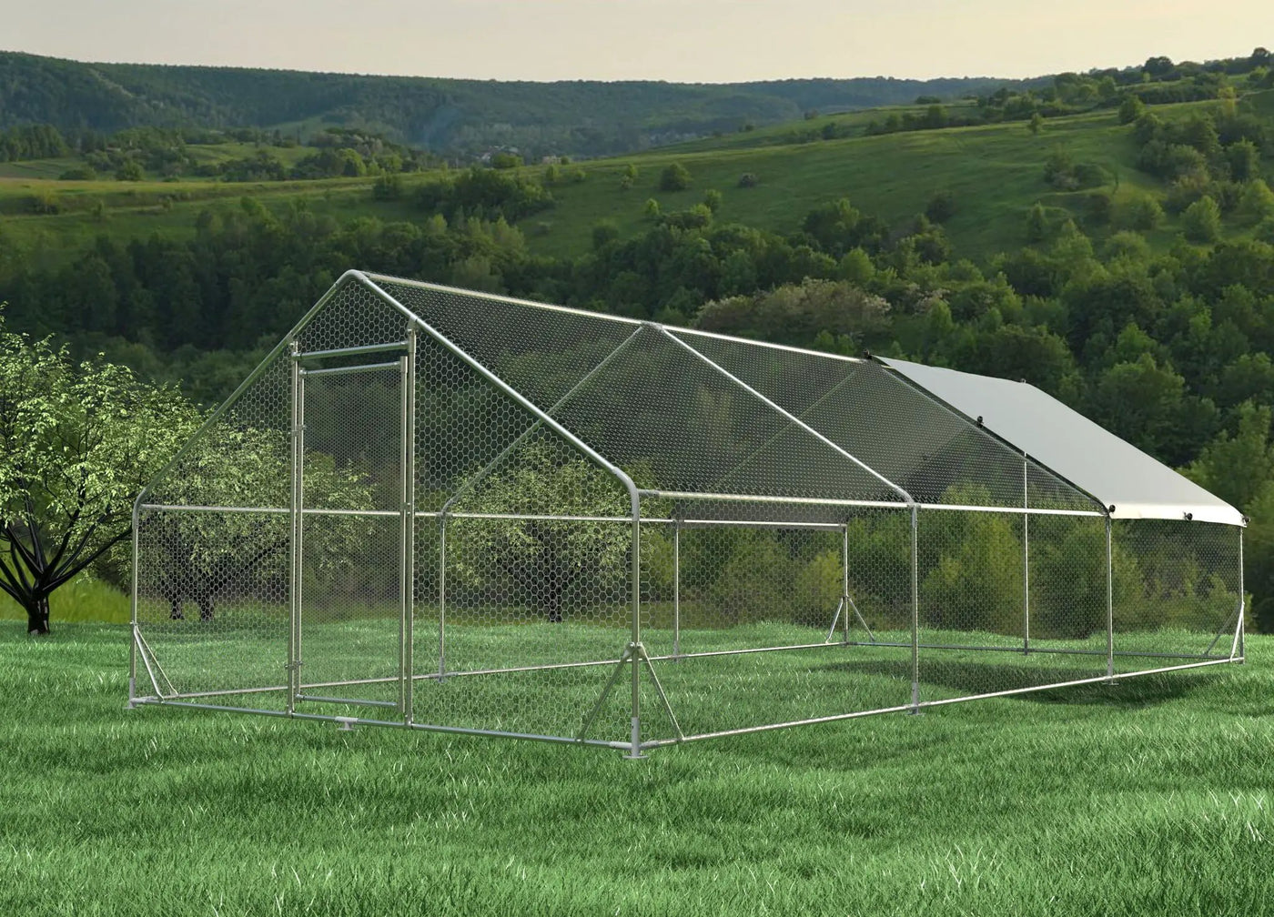 Large Metal Chicken Coop, Walk In Poultry Cage Hen Run House Rabbits Habitat Cage Spire Shaped Coop With Waterproof And Anti Ultraviolet Cover by HouseOfZazla
