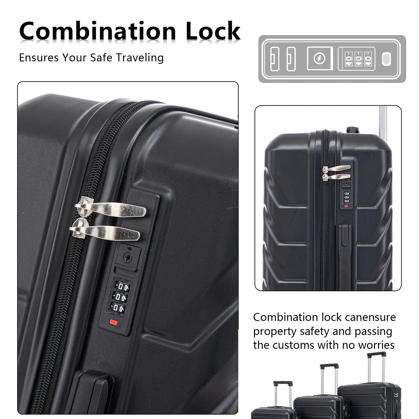 3 Pieces Set 20" / 24" / 28" Spinner Wheel Luggage With Combination Lock by HouseOfZazla
