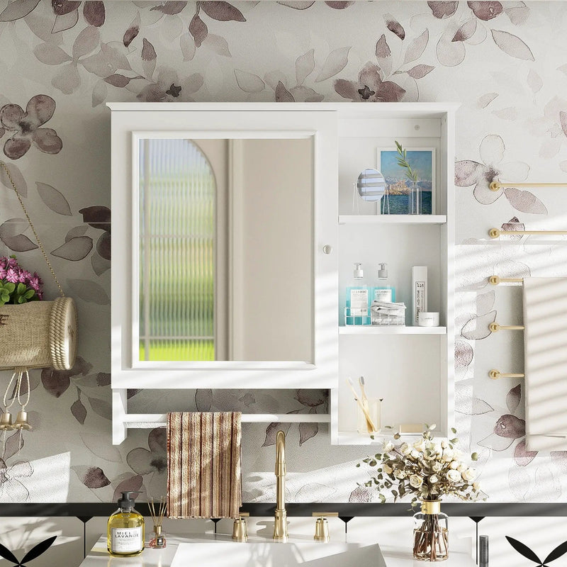 Wall Mounted Bathroom Storage Cabinet, Medicine Cabinets With Large Mirror Door, Adjustable Shelves And Three Open Storage Levels(Not Include Bathroom Vanity) by HouseOfZazla