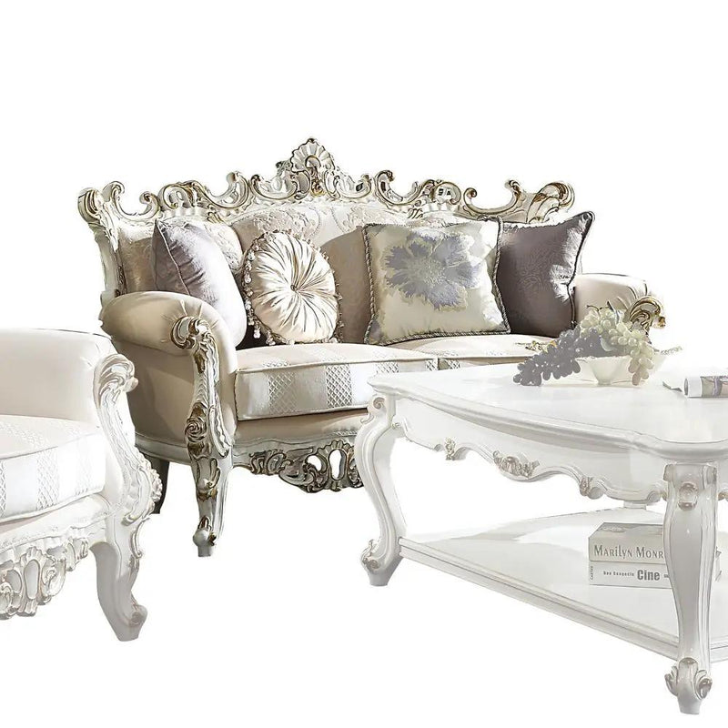 Picardy II - Loveseat With 4 Pillows - Fabric & Antique Pearl by Unique Piece Furniture