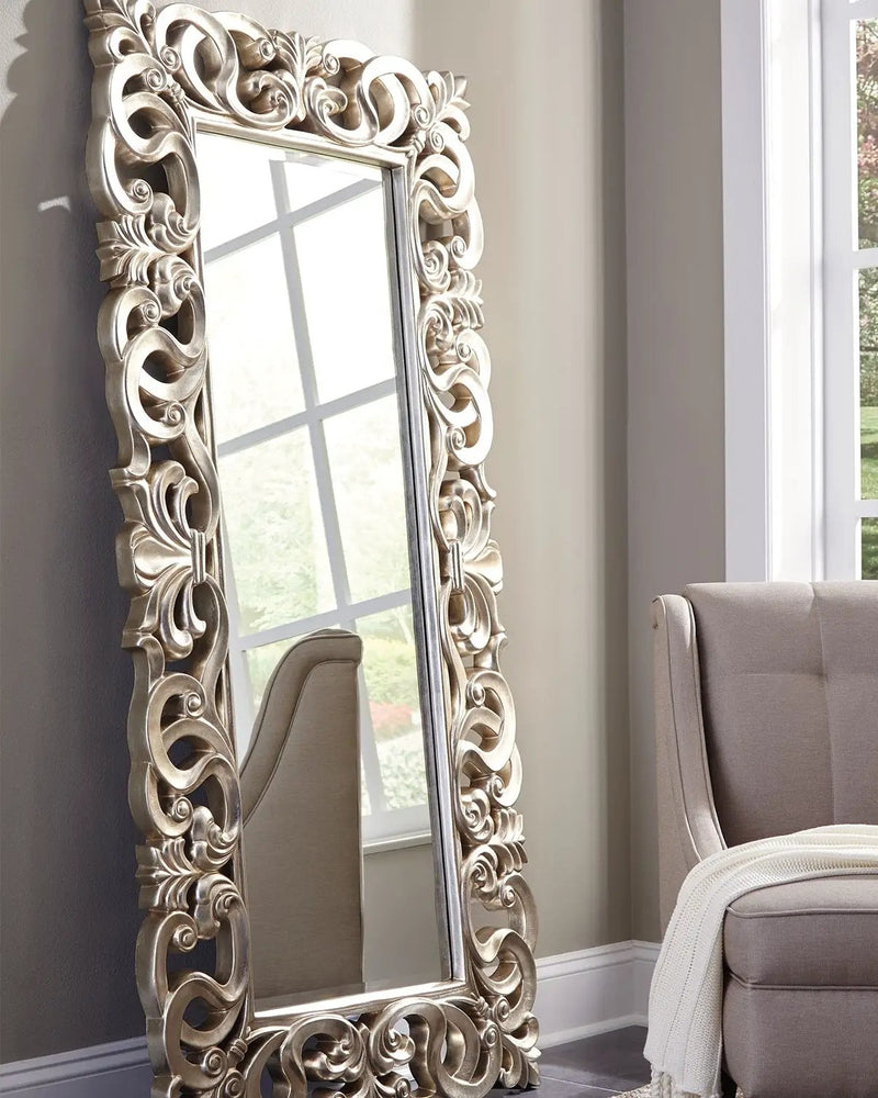 Lucia - Floor Mirror - Antique Silver Finish by Unique Piece Furniture