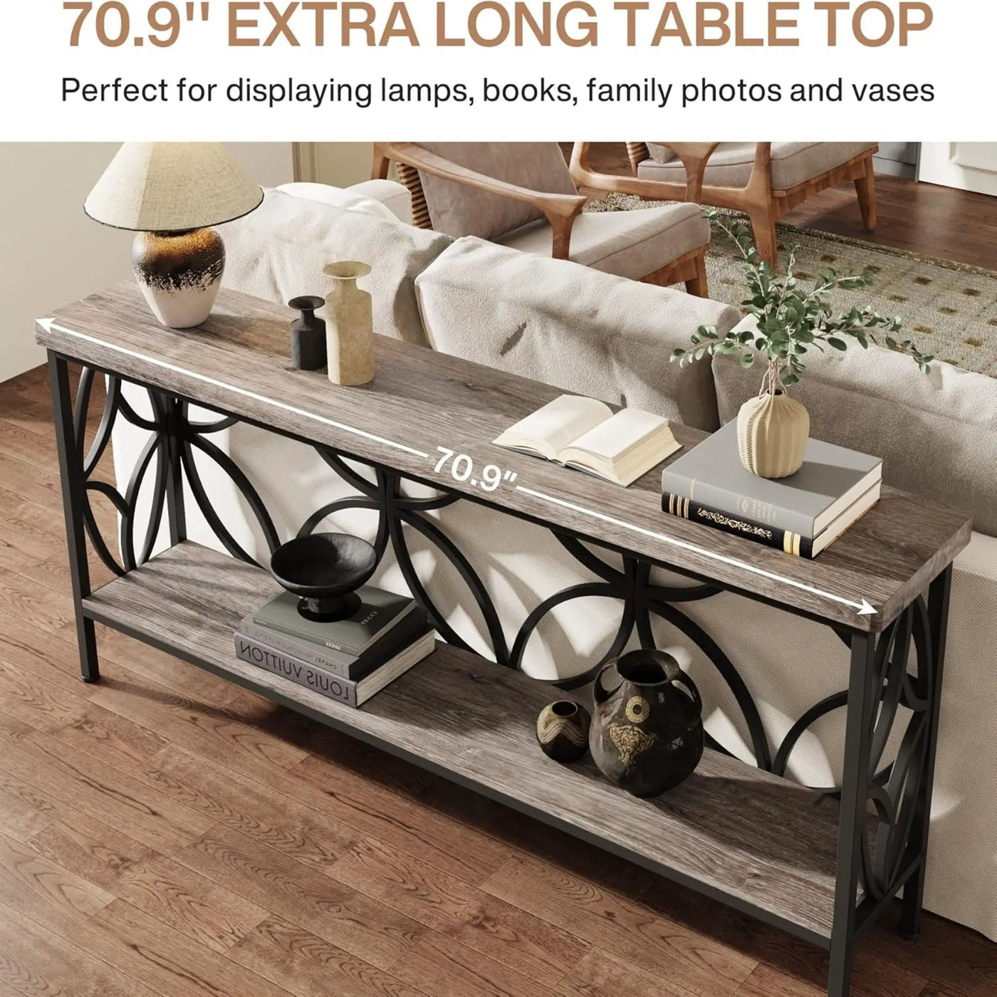 Extra Long Console Table With Open Storage Shelves by HouseOfZazla