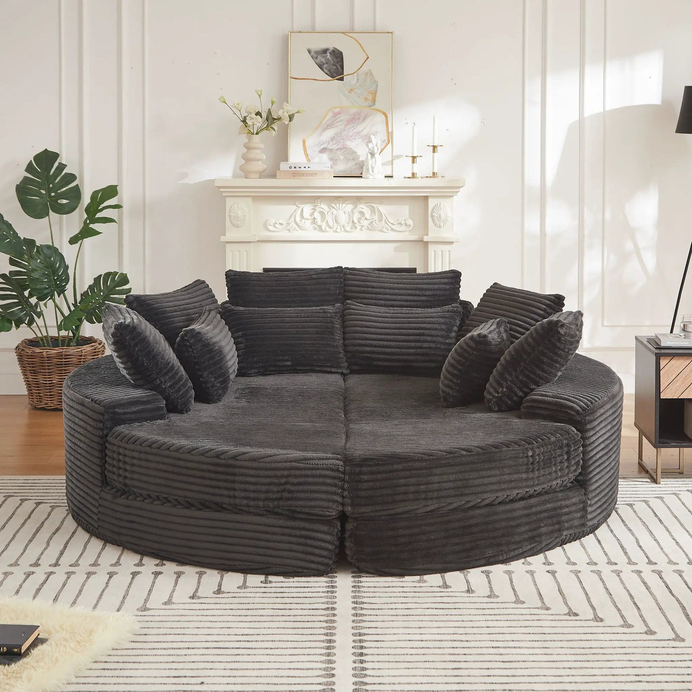 Round Oversized Sofa Bed With 5 Throw Pillows by HouseOfZazla