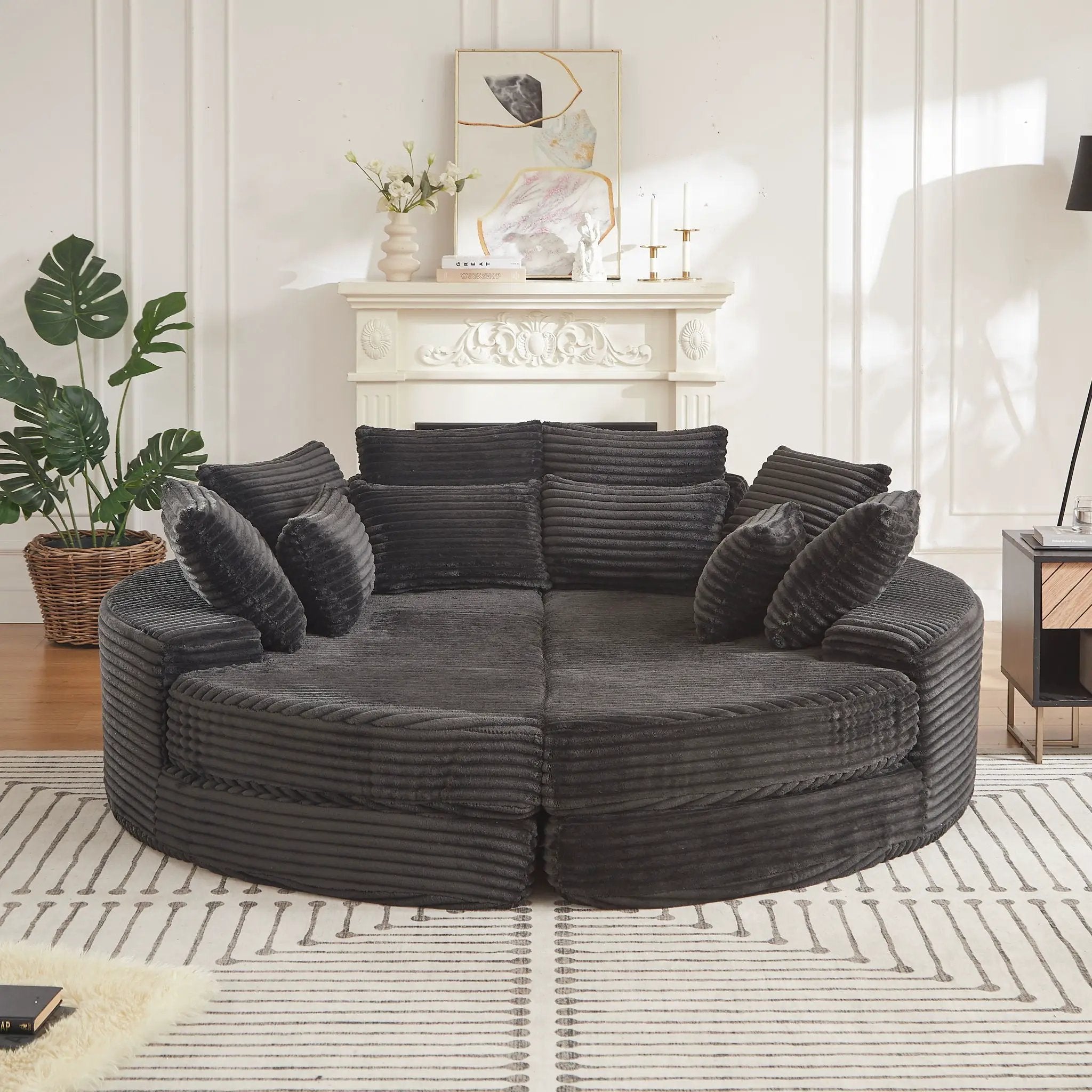 Round Oversized Sofa Bed With 5 Throw Pillows by HouseOfZazla