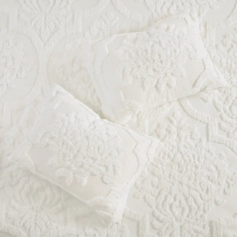 King/Cal King 3 Piece Tufted Cotton Chenille Damask Duvet Cover Set by HouseOfZazla