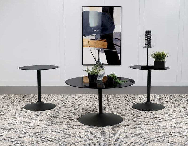 Ganso 3-piece Round Glass Top Coffee and End Table Set Black by Unique Piece Furniture
