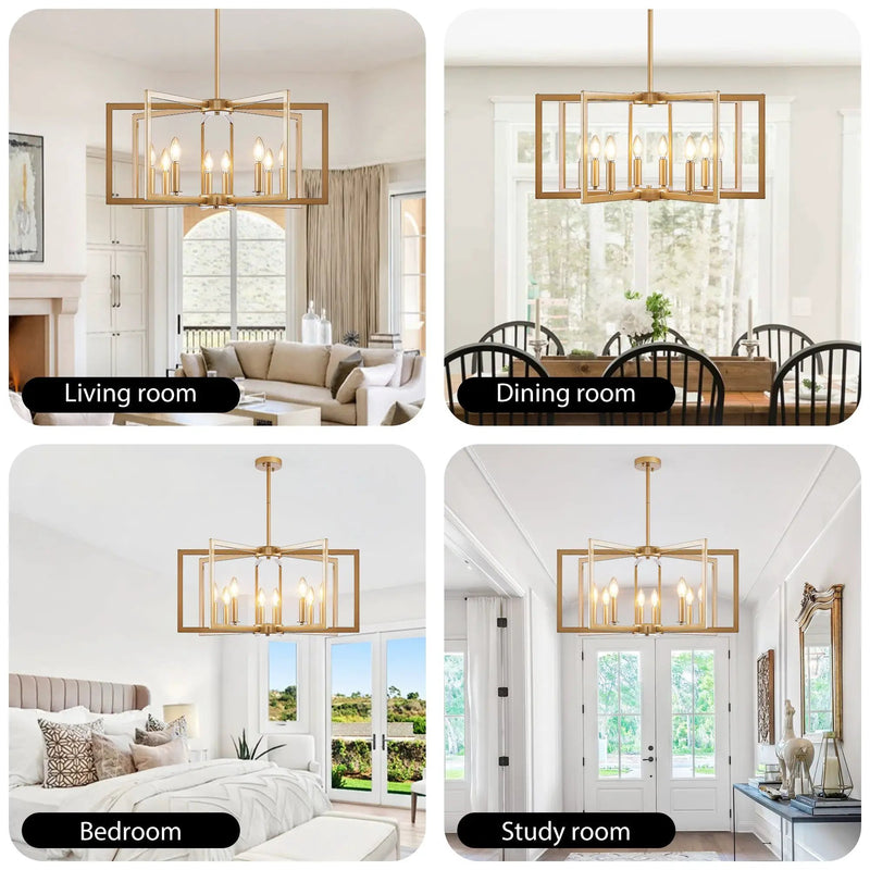 27' Modern Golden Geometric 8-Light Chandelier by HouseOfZazla