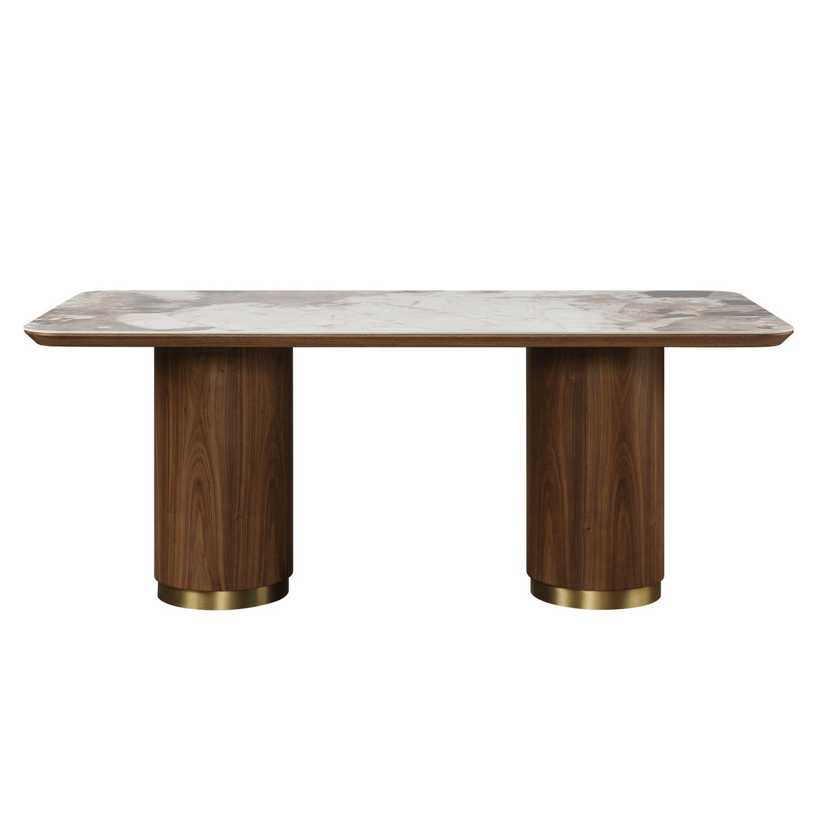 Willene Ceramic Top Dining Table with Double Pedestal Base - Walnut, photo 2 of 4