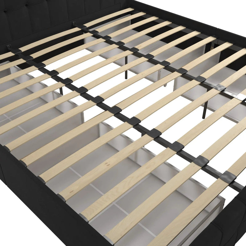 King Upholstered Bed With Storage - Black