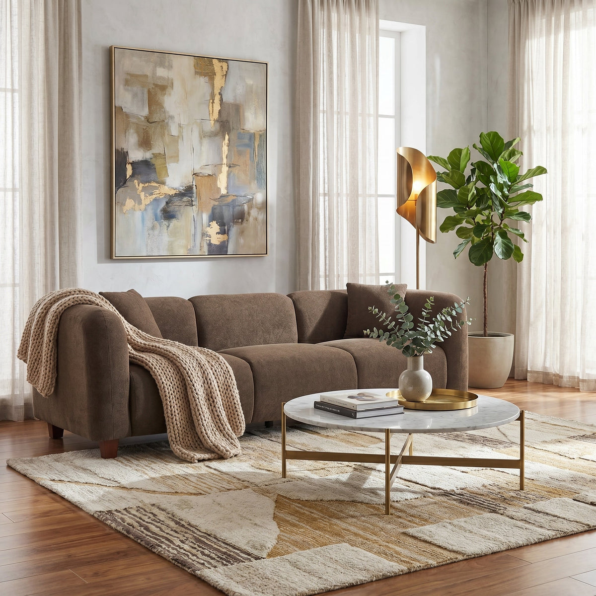 Modern 87 Inch Upholstered Chenille Sofa with Sturdy Frame - Multiple Colors, photo 3 of 6