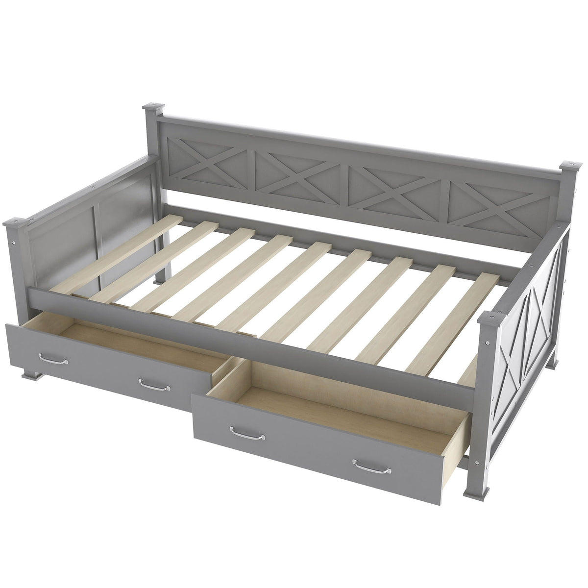 Modern Daybed with 2 Large Drawers and X Shaped Frame - Twin, Dark Gray or White, photo 3 of 28