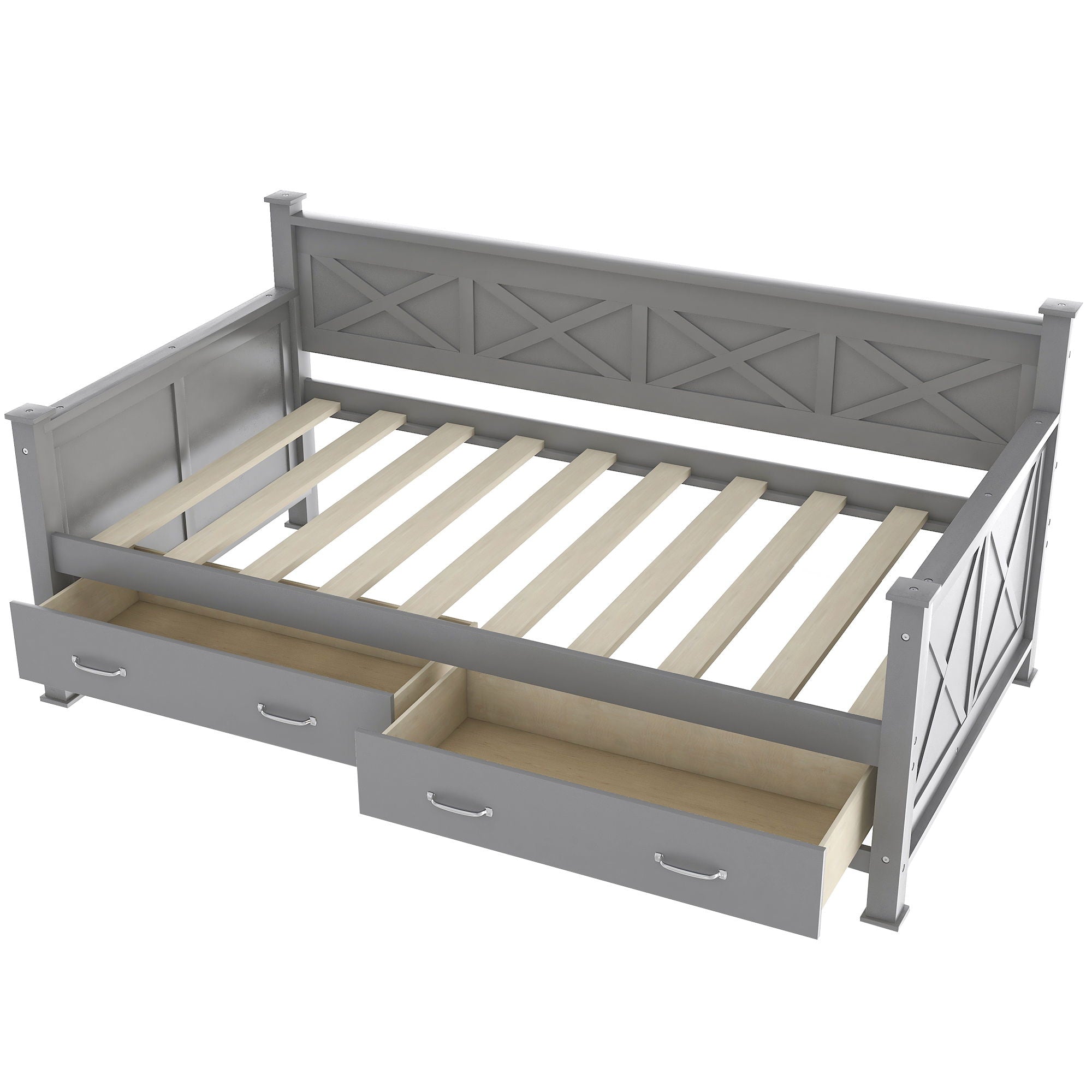 Modern Daybed With 2 Large Drawers, X Shaped Frame