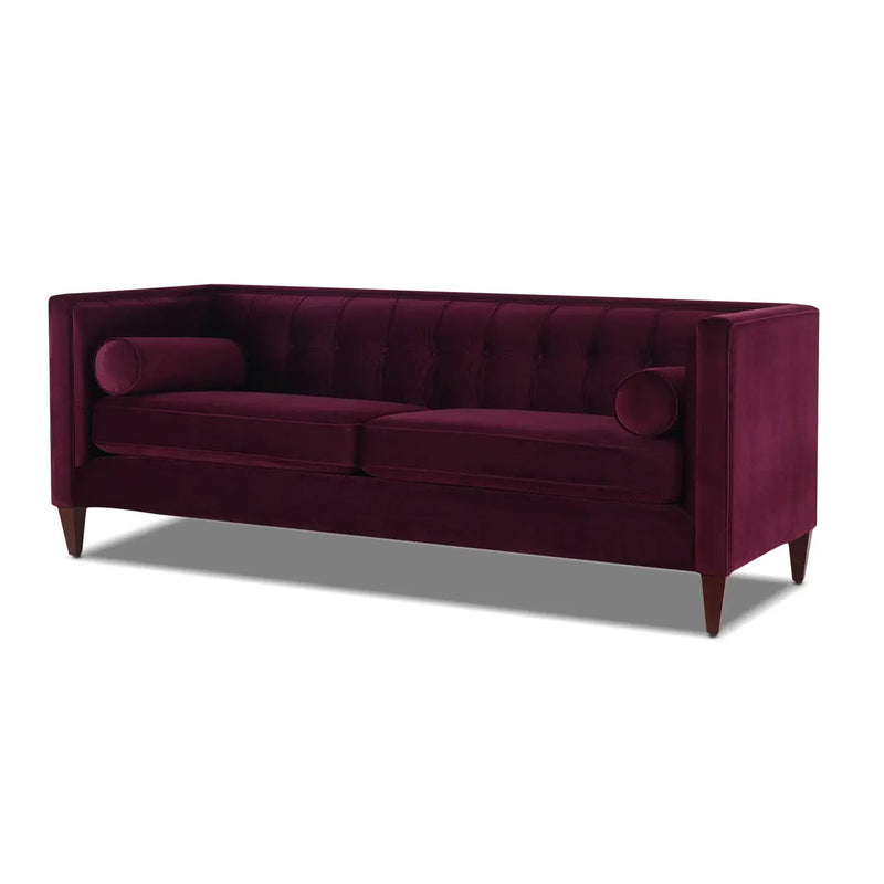 Jack 84" Modern Tuxedo Tufted Sofa, Burgundy Velvet by HouseOfZazla