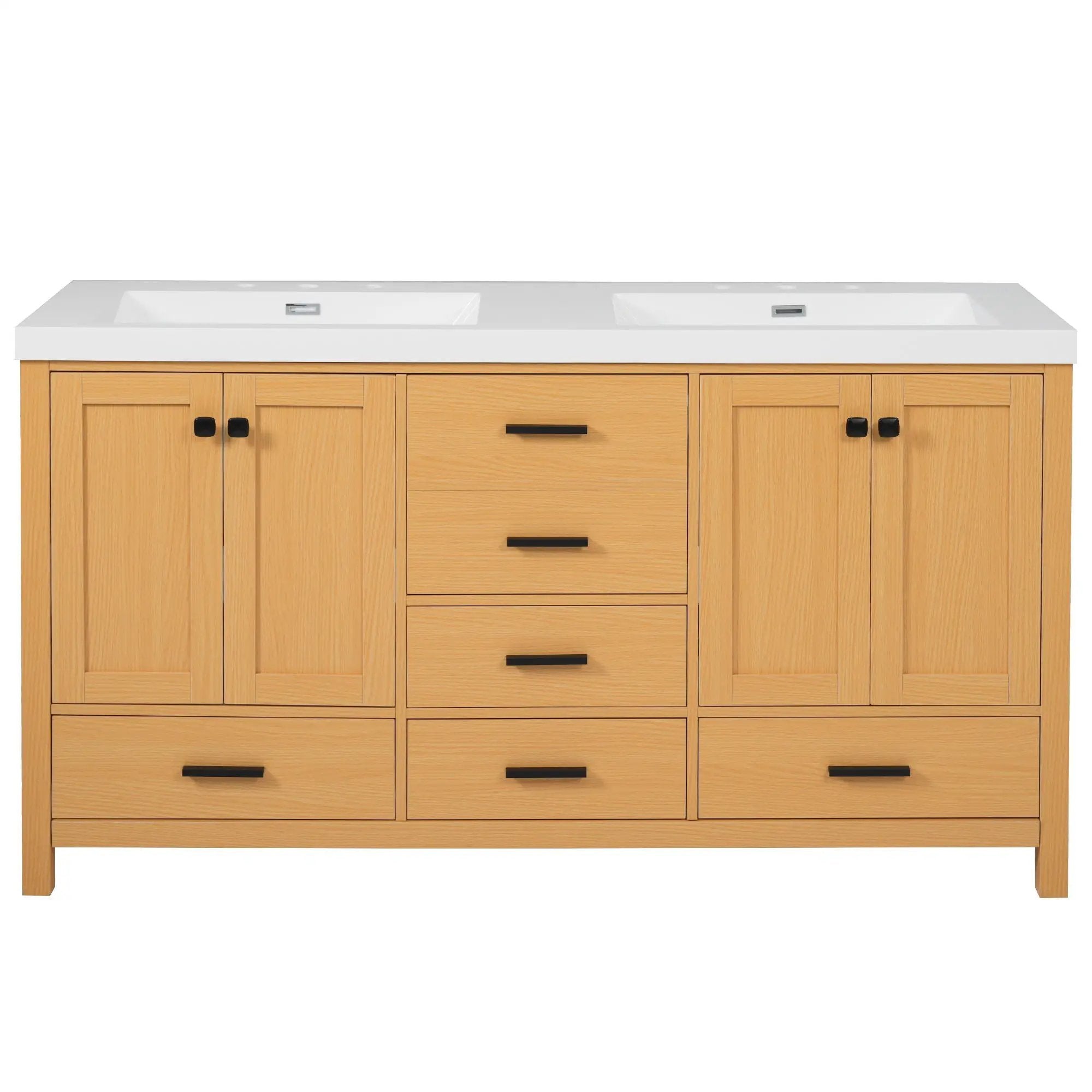 Bathroom Vanity With Double Sink, Soft Close Doors & Drawers Handles - Wood by HouseOfZazla