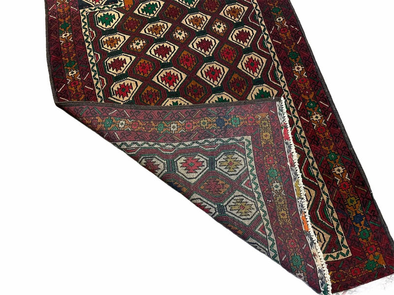 3x5 Vintage Handmade Wool Rug Tribal Turkoman Balouch Prayer Rug Organic Dyes by Jewel Rugs