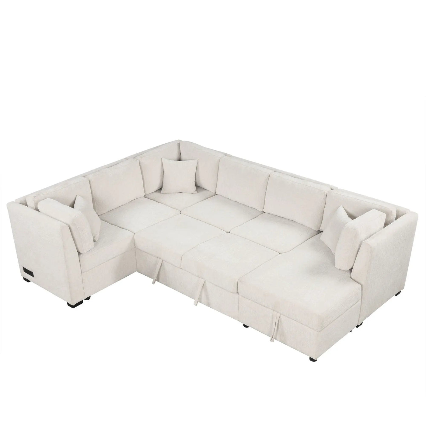 U-Shaped Sectional Sofa Pull Out Sofa Bed With Two USB Ports, Two Power Sockets, Three Back Pillows And A Storage Chaise For Living Room by HouseOfZazla