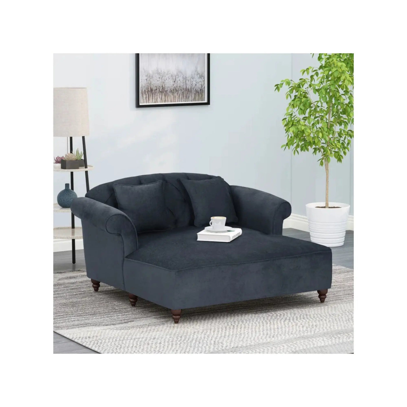 Upholstered Chaise Lounge With Scroll Arms, Turned Legs And 2 Pillows by HouseOfZazla