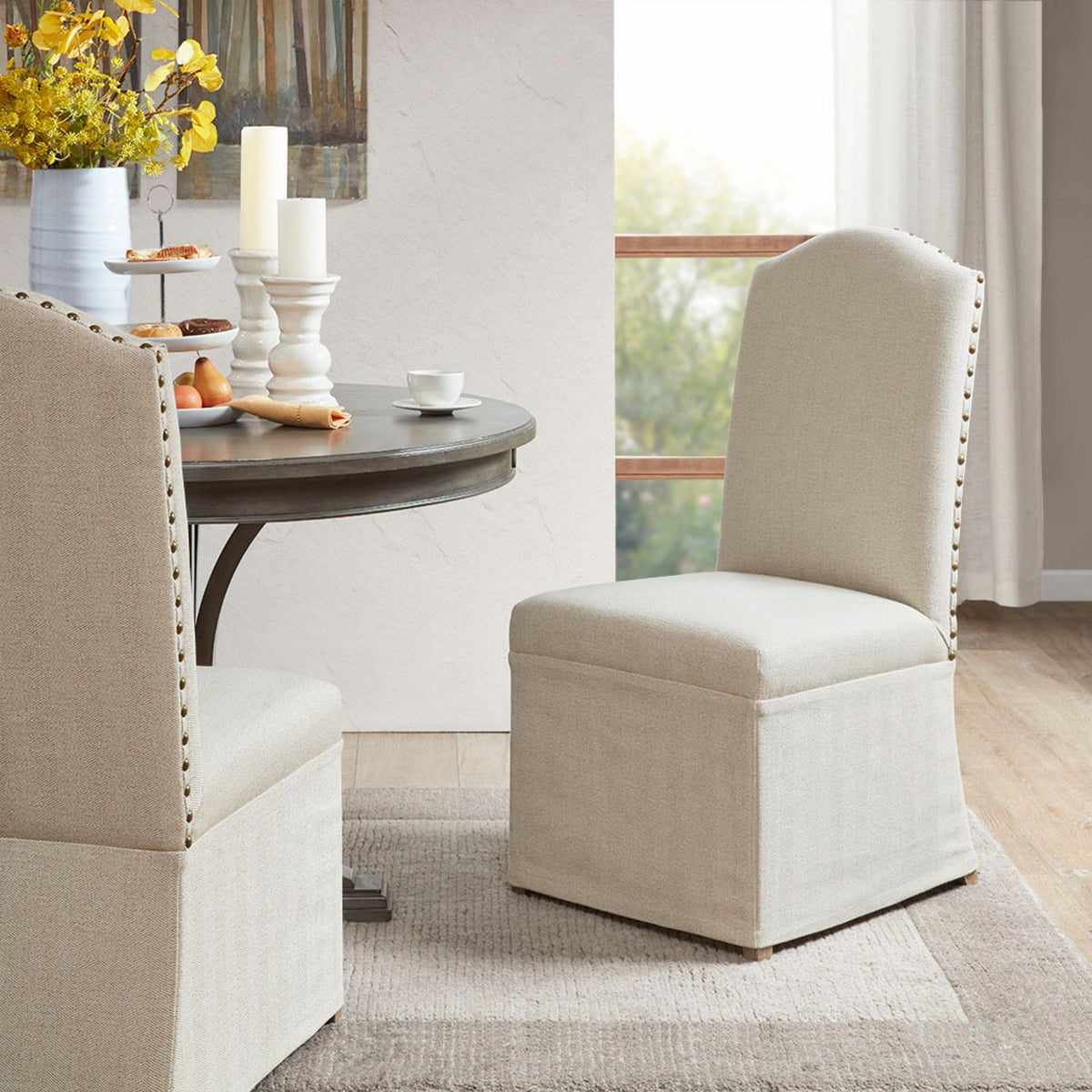 Dining Chair With Skirts Set of 2 with Solid Wood Frame - Beige, photo 2 of 12