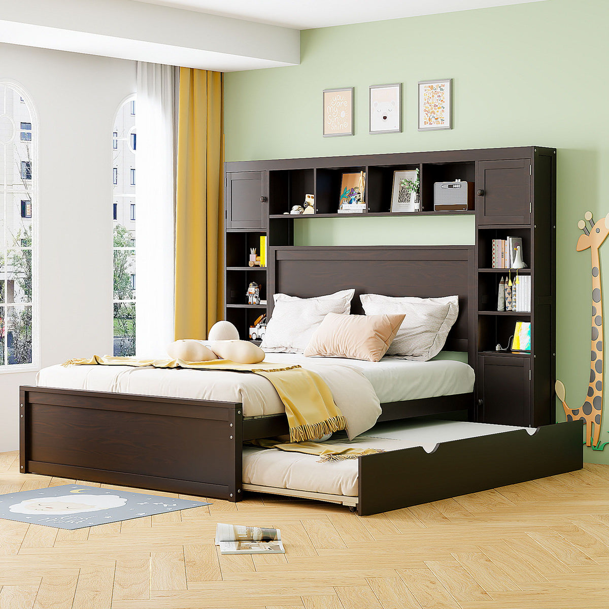 Queen Cabinet Bed with Storage, Drawers, and Charging Outlets - Multiple Colors, photo 2 of 12