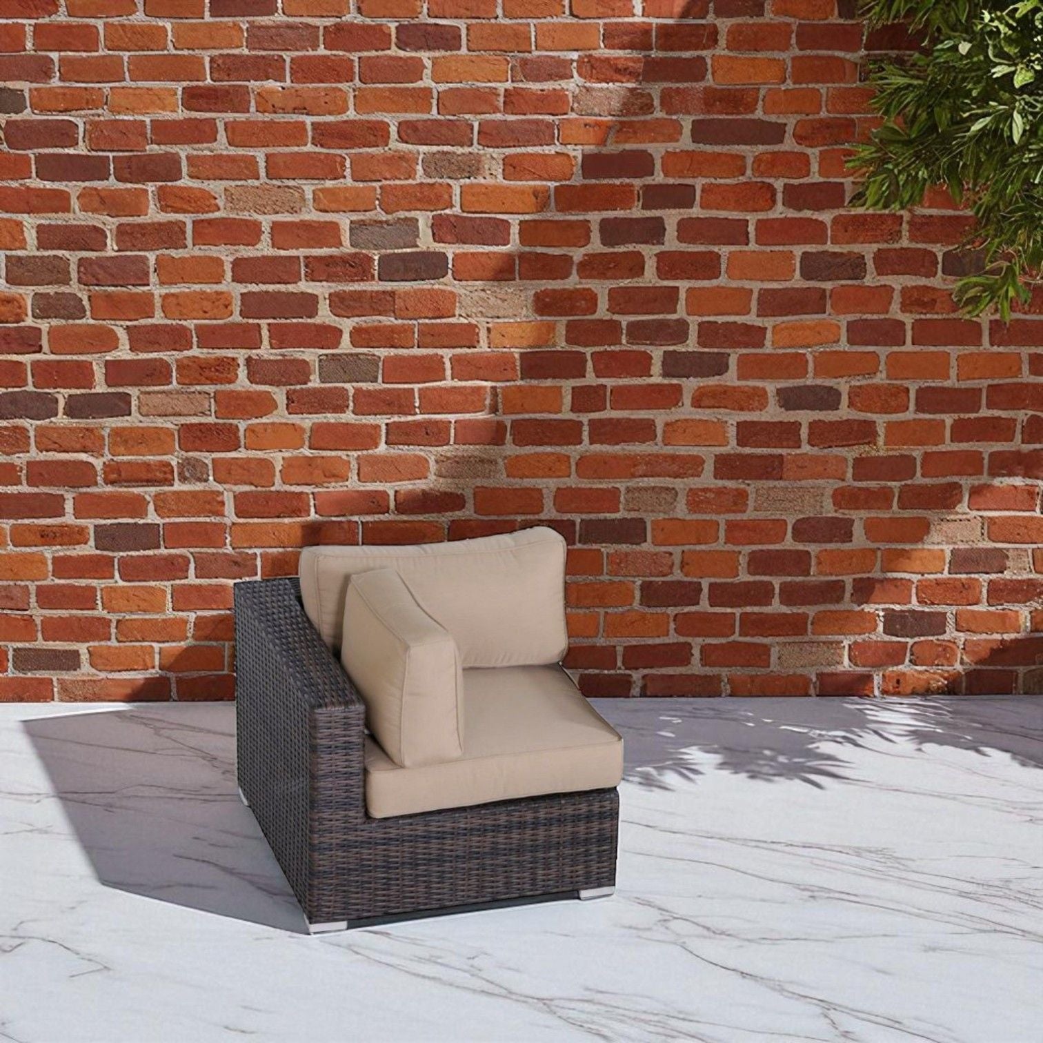 Outdoor 33" Wide Corner Wedge With Cushions - Beige / Brown by HouseOfZazla